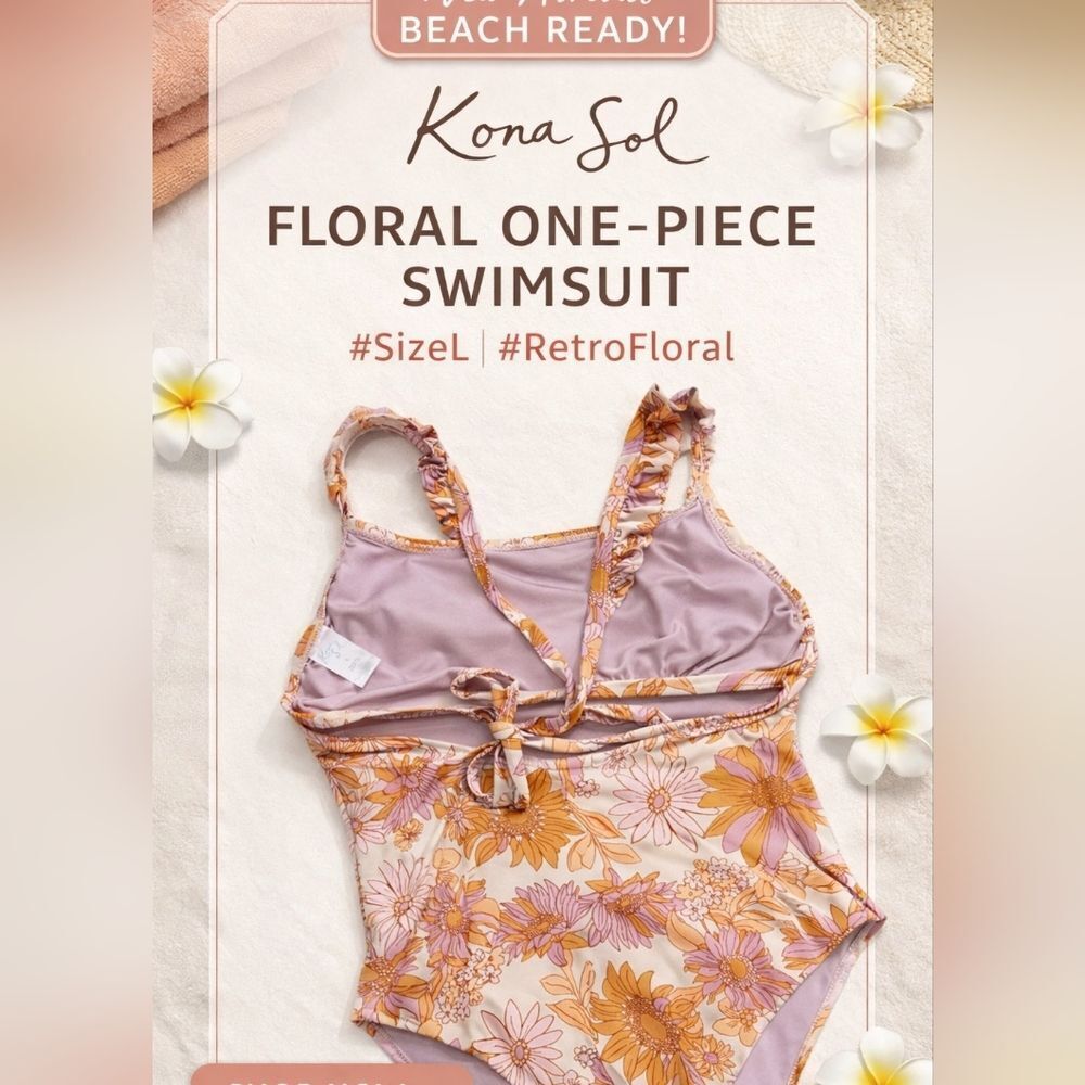 Kona Sol Pink & Orange Floral Ruffle-Back One-Piece Swimsuit